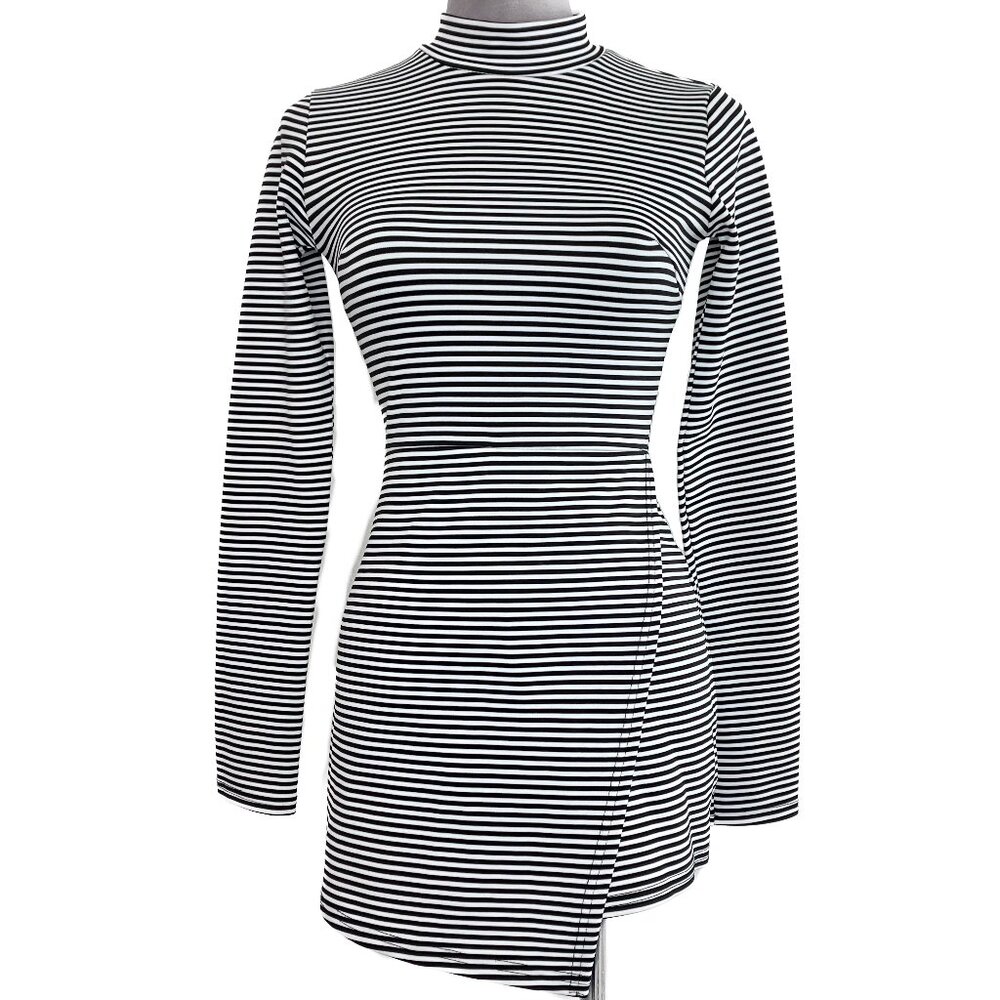 Missguided Black & White Striped Long Sleeve Mock Neck Romper